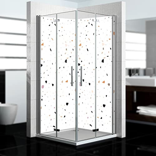 dedeco Panel de ducha de esquina resistente al agua, diseño de piedra V7, barniz UV brillante, 2x 100x200 cm, como pared trasera de baño para reemplazar azulejos, revestimiento de pared de aluminio