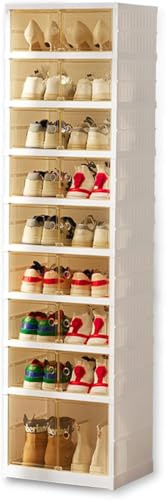 Zapatero Modular Plegable con Puerta Transparente, Armario para Zapatos. Caja de Zapatos Apilable Transparente. Organizador de Calzado Sin Instalación Resistente al Polvo. (9 Modulos -18 Pares)
