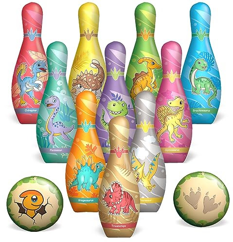 STAY GENT Dinosaurier Kegelspiel für Kinder, Weich Bowling Set mit 10 Kegel & 2 Bälle Ball Kinderspielzeug Innen Garten Outdoor Spielzeug Spiele Geschenke für Kinder ab 2 3 4 5 6 Jahre Junge Mädchen