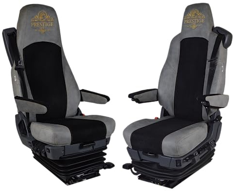 PRESTIGE LINE Coprisedili per Camion in SCANIA Serie R, Serie S Configurazione E Sedile del Conducente PREMIUM e Sedile Passeggero con Cintura di Sicurezza Grigio - Set coprisedile Resistente