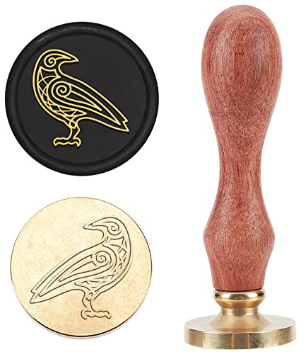 MAYJOYDIY Keltischer Knoten Wachssiegelstempel Krähenmotiv Siegelstempel 25mm Vintage Abnehmbarer Messingstempelkopf Mit Holzgriff Für Hochzeitseinladung Umschlag Geburtstag Geschenk Dekoration