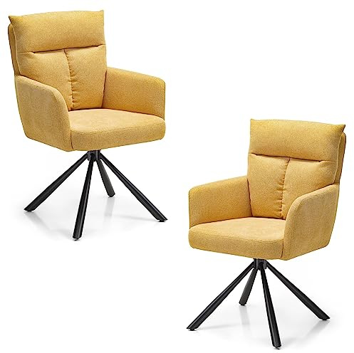 SOFIA Esszimmerstühle 2er Set, Microfaser Bezug, Gelb Metallgestell schwarz | 60 x 93 x 67 cm (B/H/T), Sitzhöhe 48 cm, ergonomische Polsterung, für Esszimmer, Wohnzimmer, Küche, Büro, bequeme Stühle