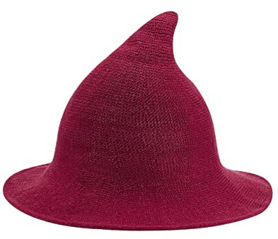 Geagodelia Frauen Halloween Hexenhut Zauberer Hut Fancy Maskerade Filzhut Kappen Fancy Dress Kopfbedeckungen gestrickt solide Farbe lässig warm Spitze Kappe (Rot, ONE Size)