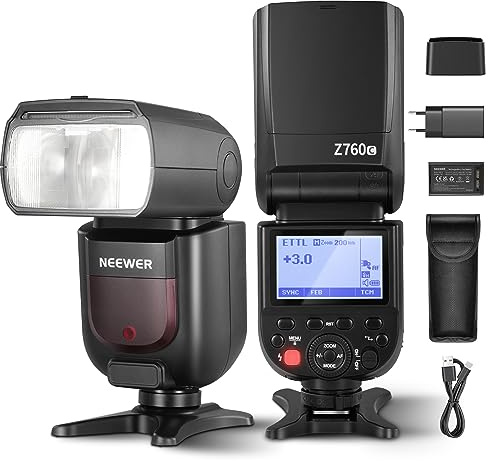 Neewer Z760-C TTL Flash Speedlite, Speedlight Compatible avec Canon,GN60 2,4G 1/8000s HSS Conversion TCM Chargeur de Plie au Lithium 7,4V/2600mAh,480 Flashs Pleine Puissance,Recyclage Rapide en 1,5s