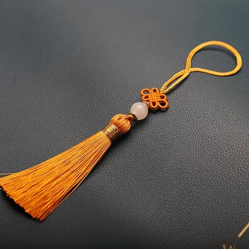 10 Stücke Mini Quasten,Handgemachte Seidige Quaste Schlüsselanhänger mit Perlen Lesezeichen Quaste Anhänger Kleinen Chinesischen Knoten für DIY Schmuck Ohrring Basteln Schlüsselanhänger -gelb #2