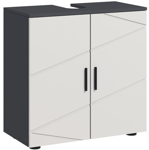 kleankin Mobiletto Bagno Sottolavandino con Armadietto 2 Ante, Mobile Sottolavabo in Legno con Mensola Regolabile, per Lavabi con o Senza Colonna, 60x30x60cm, Grigio