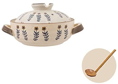 Cacerola con tapa, olla caliente de cerámica, cacerola con doble asa, utensilios de cocina de cerámica, cazuela poco profunda, cacerola de barro con tapa B-2,5 litros (color: B, tamaño: 3,5 litros) (