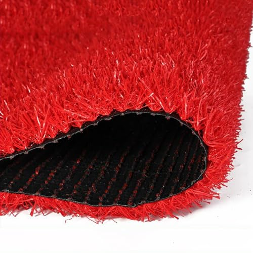 LOOQS Roter Kunstrasen, künstlicher Rasen, Höhe 2,5 cm, realistischer Kunstrasen mit Abflusslöchern für drinnen und draußen (Size : 2x3m)