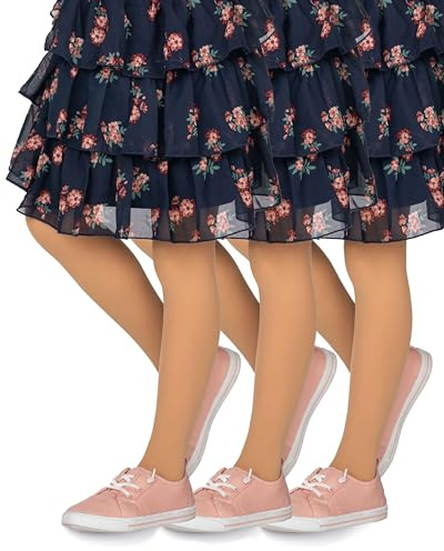 looksy Pack de 3 Medias Niña Color Natural 40 Den Opacas Lisas Microfibra Ballet Suaves y Elásticas Pantimedias Infantil para Uniforme Escolar Danza, Natural 98-104 cm