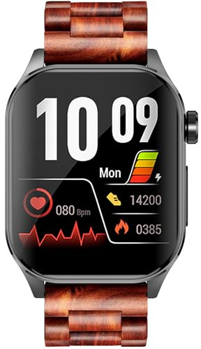 Knauermann PRO 3 (2024) Schwarz - Gesundheitsuhr Smartwatch mit Telefoniefunktion - EKG + HRV und SOS Funktion - AMOLED Display- BT Bluetooth - Schlafapnoe - Echtholzband Dunkelbraun, 14-24