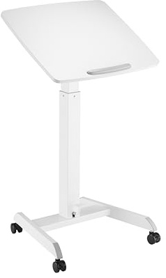 Worktrainer - Mobispot Weiß - Höhe 76-113 cm - Breite 60 cm - Kleiner Gasfeder Bedienung - Höhenverstellbarer Schreibtisch auf Rollen - Stehpult mit Gasfederbedienung