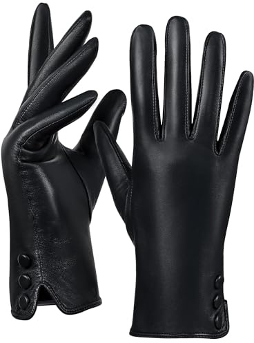 GSG SINCE 1998 Gants Cuir Femme Hiver en Mouton Sans Chrome – Gants Tactiles Chauds avec Doublure Polaire Renouvelable - Noir M