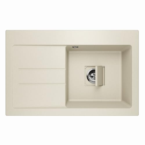 Lavello Qube 1.0 - Fregadero de granito con escurridor y desagüe oculto Lavello Qube 1.0 Beige - Izquierda