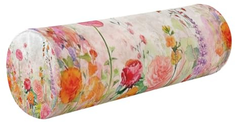 GUIJI Nackenrolle mit Aquarell-Blume, rundes Kissen für Bett mit abnehmbarem, waschbarem Bezug, Zylinderkissen für Kopf, Nacken, Rücken und Beine, Halswirbel-Nackenkissen, Schlafkissen, 14 x 43 cm,
