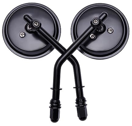 Motorradspiegel Für Dyna Für Bobber Für Chopper Für Old Für Schule 1982-2018 Up Für 8mm Schwarz/Chrom Motorrad Spiegel Kurzen Stiel 3 Runde Rückspiegel Motorrad Rückspiegel(Schwarz)
