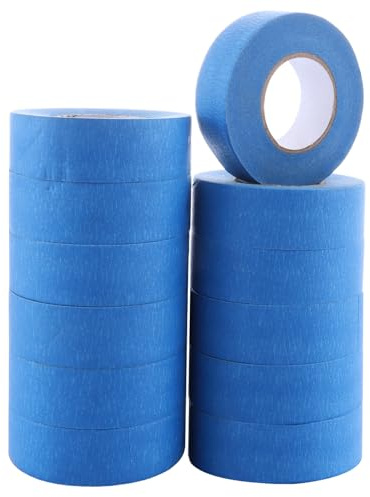 ASelected Lot de 12 rouleaux de ruban de masquage bleu de qualité supérieure (25 mm x 30 m) pour peintres, décorateurs, bricolage, peinture, bureau, maison, travaux manuels et plus encore