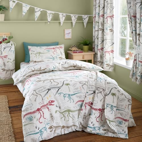 Happy Linen Company Girls Boys Kids Dino Explorer Dinosaurs T-Rex Multi Single Reversible Soft Easy Care Bed Linen Duvet Cover Quilt Bedding Set With Pillow Case