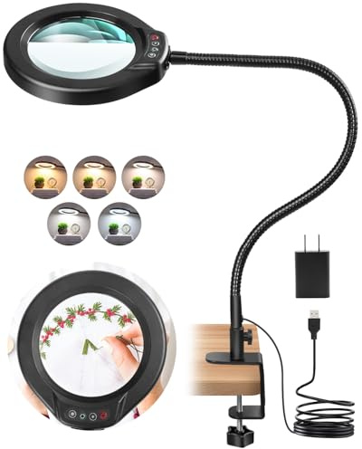 IVMAIE 10 x förstoringsglas med ljus och klämma, stor svanhals förstoringsbord med stativ, 5 färglägen dimbar upplyst förstoringsglas handsfree för hantverk målning smycken sömnad nära arbete