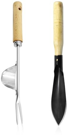 ZBHDEYG 1 Piccone in Acciaio Inossidabile, 1 Vanga da Giardino, Set di Attrezzi da Giardino, Strumento da Disegno con Manico in Legno, Mini Gancio per Denti, Strumento per Diserbo Manuale
