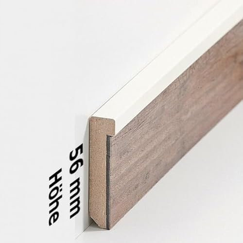PROVISTON - Zócalo de madera MDF (13 x 56 x 2500 mm, núcleo de fibra de densidad media, laminado, para pegar, sujetar, atornillar y clavar, para suelos de vinilo, 2,5 m), 1 unidad