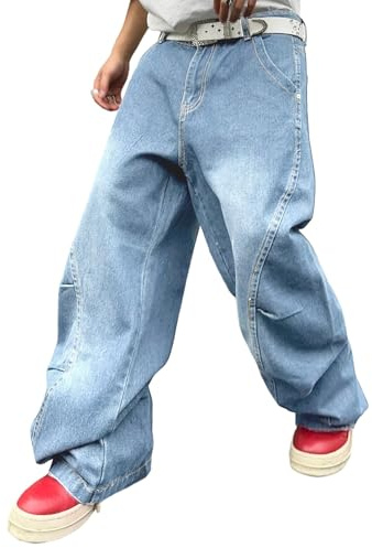 Zewool Jeans Baggy da Uomo con Cuciture Irregolari – Pantaloni in Denim Wide Leg Y2K Hip Hop Moda Casual Streetwear vestibilità Larga Gamba Dritta Fit Relaxed Skater Skateboard,D10 Azzurro Chiaro,XL
