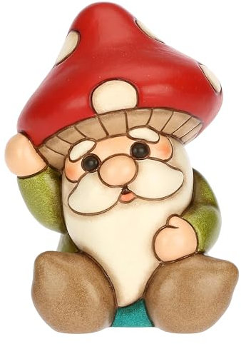 THUN, Gnomo Oliver con Cappello a Forma di Fungo in Ceramica di Alta Qualità, Collezione Inverno Incantato, Statuine da Collezione, Idea Regalo per Natale, 6,3 x 5,7 x 9,4 cm