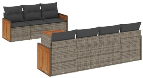 HETFTJN Festzeltgarnitur Bierzeltgarnitur Lounge Möbel Outdoor Balkon Set - 8-TLG. Garten-Sofagarnitur mit Kissen Grau Poly Rattan für Balkon Terrasse Hof Restaurant