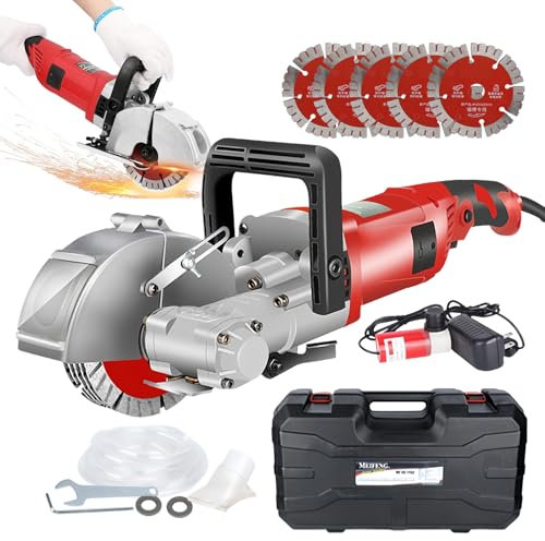 Fablestoryem Rozadoras Eléctrica 4000W, Ranuradora de Pared 7500RPM, Cortadora de Ranuras de Pared con Orientación Láser con 5 Hojas de Sierra Diámetro 125mm, Ranuradora Eléctrica, 33 x 37mm,Red