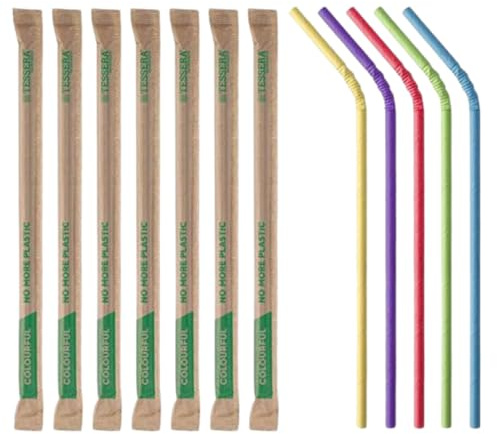 HOT BARGAINS 2000 x Multicolor Paper Flexible Drinking Straws Individually Wrapped 21 cm Long, 6mm Dia U Shaped Straws Food Grade Disposable Paper Straws (2000)