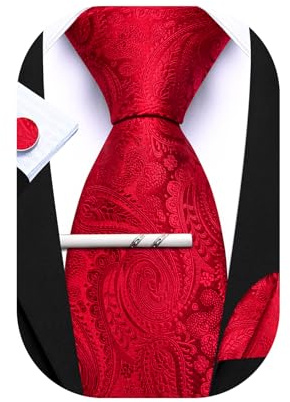 Barry.Wang Herren Seiden-Paisley-Krawatten mit Taschentuch Manschettenknopf Krawattenset Feierliche Hochzeit 3PCS