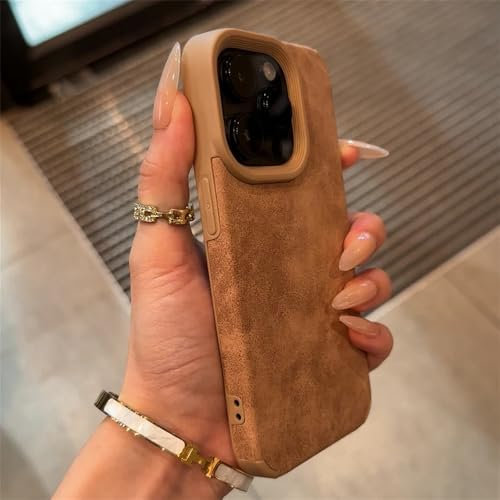 VFDHN Matte, weiche Leder-Telefonhülle in Wüstengold für iPhone 16 15 14 Plus 13 12 11 Pro Max, Schutz, stoßfeste Silikonhülle, braun, für iPhone 14 Plus