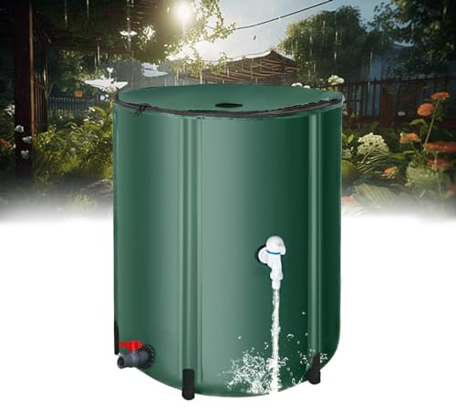 Citerne de jardin pliable avec support et robinet, kit collecteur d'eau de pluie avec housse à fermeture éclair, capacité de 50 L, couleur verte