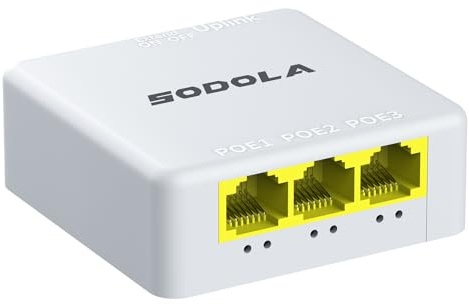 Sodola Extendeur PoE Gigabit 4 Ports, 1 Entrée PoE, 3 Sorties PoE | Plug-and-Play, IEEE802.3 af/at, 10/100/1000Mbps, Entrée 30 W, Sortie 25 W, Installation murale, Distance de transmission 100m