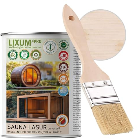 LIXUM PRO 100% biologische & natürliche BIO Sauna & Fasssauna Holzlasur - Holzschutz & Holzpflege, Farbe: farblos 0.00, Inhalt:500 ml (ca.15m²)