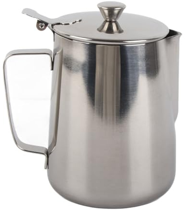 Ejoyous Milchkännchen Edelstahl, Kaffee Creamer Milch Aufschäumer Kännchen Tasse Handheld Milchkanne Aufschäumkännchen mit Deckel, Milch Pitcher für Cappuccino Latte Art Kaffeeliebhabe