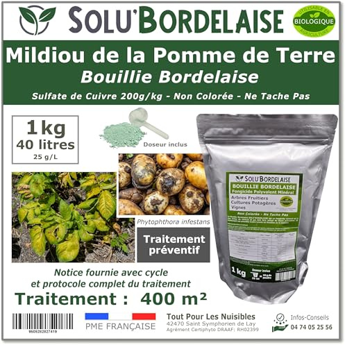 Solu'Bordelaise - 1 kg de Bouillie Bordelaise - Mildiou de la pomme de terre- Utilisable Agriculture Biologique - Sachet Refermable