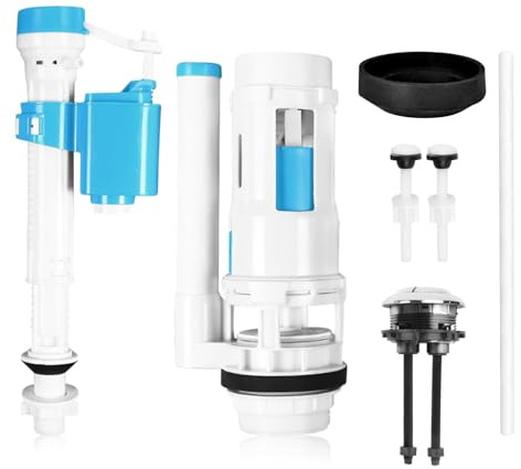 Toilet Flush System Replacement Kit, Toilet Cistern Flush Parts Dual-Flush Valve with Push Button Assembly, Adjustable Height Cistern-Flush Replacement, Universal Flush-Cistern Valve for Home Bathroom