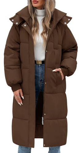 RITOSTA Giubbotto Donna Invernale Lungo Cappotto Imbottito Giacca Trapuntata Giubbino Puffer Coat Jacket Elegante Cappotti Piumino Invernali Parka Autunno con Cappuccio Zip e Tasche(Caffè,L)