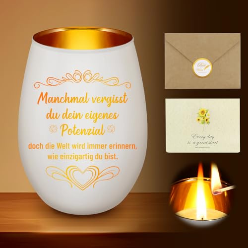 Windlicht mit Gravur Glückslicht Geschenk Teelichthalter Glas mit Spruch Glückslicht für Dich Geburtstagsgeschenk Frauen Muttertag Weihnachten Graviertes Glas Windlichter Deko mit Karte Umschlag