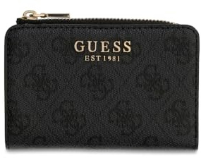 GUESS Geldbörse Laurel II SLG Zip Around Card Case Coal Logo dunkelgrau