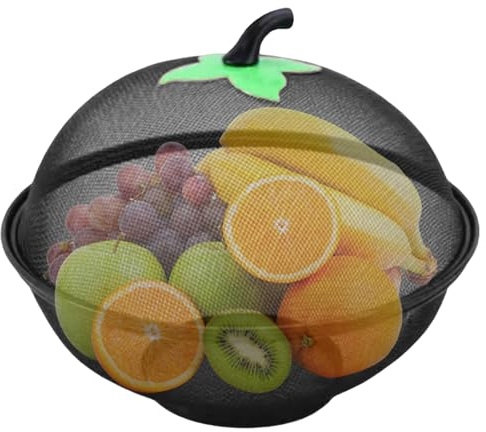 Obstschale mit Deckel 11 Zoll, Obstkorb aus Metalldrahtgeflecht mit erhöhtem Boden, stilvoller, funktionaler Lebensmittelkorb für die Küche, Schwarz