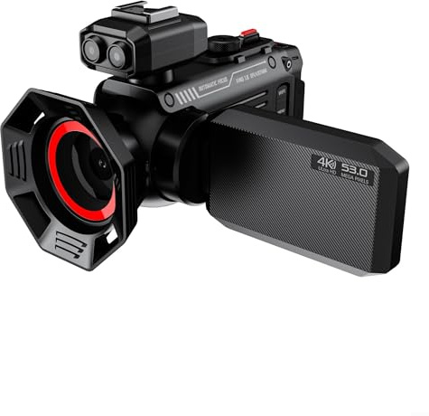 Getdoublerich Caméscopes Wi-Fi 4K UHD légers avec zoom numérique 50x et caméra vidéo 53 MP, caméra de vlogging Wifi (noir)