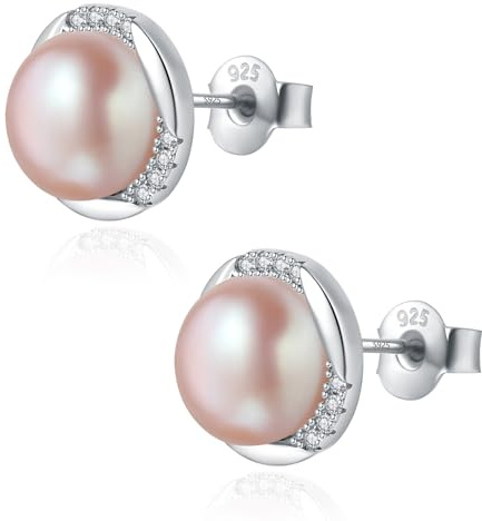 YAMI Perlenohrringe, Damen Perlenohrringe Silber 925, mit Gezüchteten Meeresperlen, 8-8.5mm, Schwarz/Weiß, mit Schmuckgeschenkbox, Geeignet für Verschiedene Anlässe