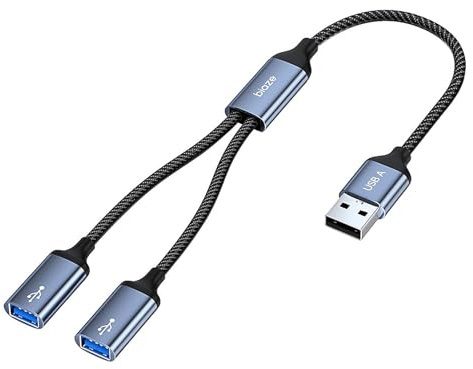Biaze HUB59 - Splitter USB 1 a 2, 480 Mbps TypeA Y, adattatore Dual USB 2.0, 1 spina a 2 prese per carica/trasferimento dati, dock, distributore di alimentazione compatibile con Mac, Macbook, auto