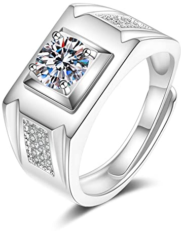 Ayoiow Eheringe Weissgold Herren, Siegelring Labordiamant Herrenring in Weißgold, 14K Verlobungsring Weissgold für Sie