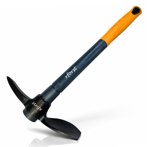 Xforst Petite pioche X-M3A – Mini pioche de Jardin 40 cm avec Manche en Fibre de Verre, tête en Acier traité, Outil Compact pour Jardin, Camping