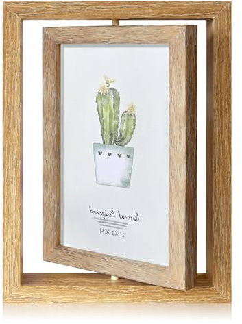 Cutefat Bilderrahmen 10x15 Drehbar 360° Doppelseitig, Holzbilderrahmen mit Acrylplatte für 2 Fotos, Rotierender Foto Rahmen Stand, Ideal für Hochzeit Familie Geschenk Dekoration Vintage Design