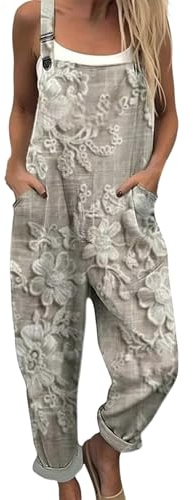 Chanpning Salopette Donna Estiva Lunga Elegante Tuta Jumpsuit Intera Curvy Casual Moda Stampa Jumpsuits Comoda Larga Pantaloni Da Lavoro Con Tasca Leggera Baggy Salopettes da Casa Playsuit da Mare