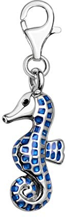 Quiges Charms Anhänger Blaue Emaille 3D Seepferdchen Versilbert Damen Schmuck für Bettelarmband