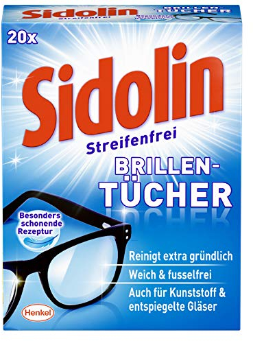 Sidolin Reinigungstücher für Brillen, Displays, Bildschirme (20 Stück), Brillenputztücher reinigen mühelos und fusselfrei, optimal für unterwegs